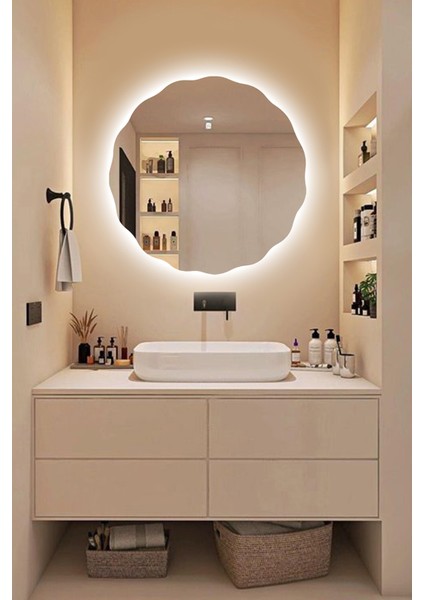 Şık Asimetrik Papatya Desenli LED Banyo Lavabo Duvar Aynası modelleri