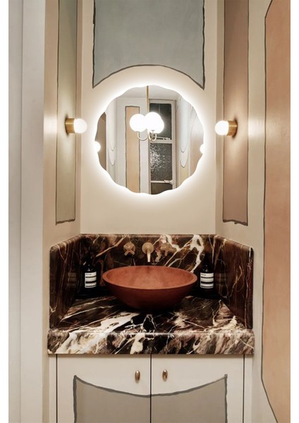 Şık Asimetrik Papatya Desenli LED Banyo Lavabo Duvar Aynası indirimleri