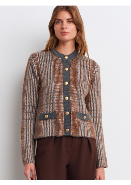 60986 Şardonlu Triko Hırka-Kahve