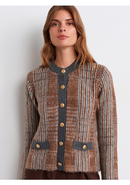 60986 Şardonlu Triko Hırka-Kahve modelleri