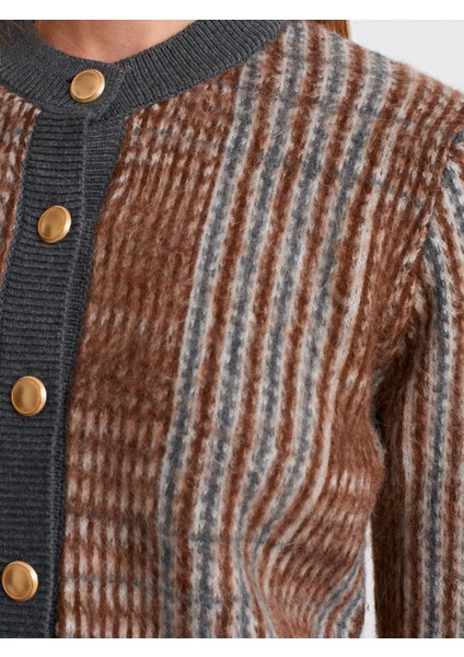 60986 Şardonlu Triko Hırka-Kahve fırsatları