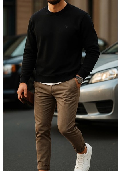 Erkek Uzun Kollu Kışlık Comfort Siyah Bol Sweatshirt