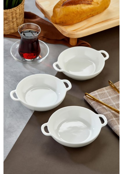 3’lü Porselen Kulplu Kase Seti 15X12X3,5 cm – Kahvaltılık, Meze, Reçellik, Sosluk ve Şık Sunumluk Servis Kaseleri