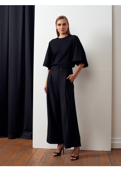 72180 Kemerli Bol Kesim Pantolon-Siyah modelleri