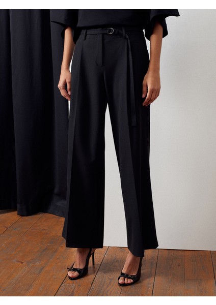 72180 Kemerli Bol Kesim Pantolon-Siyah indirimleri