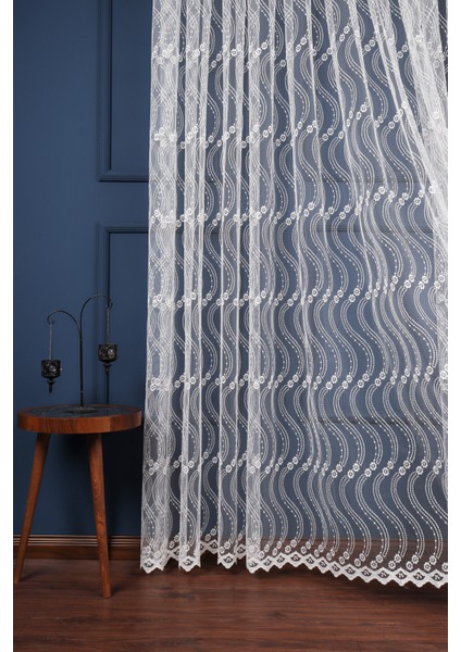 Es Desen Brode Nakış Işlemeli Tül Perde (1/3 Sık Pile)