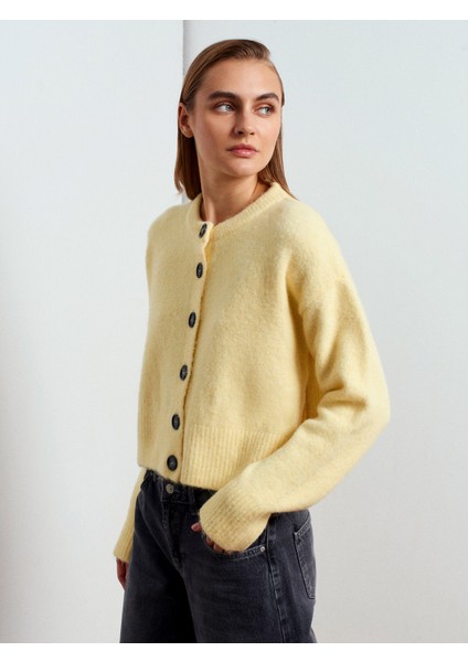 60280 Yanları Yırtmaçlı Yün Karışımlı Triko Hırka-Açık Sarı modelleri