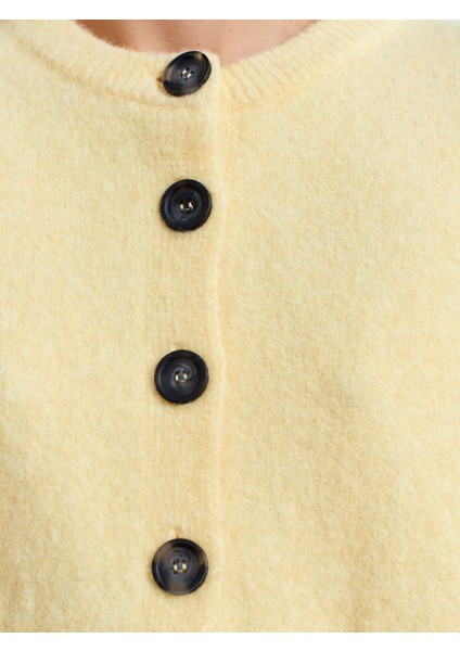 60280 Yanları Yırtmaçlı Yün Karışımlı Triko Hırka-Açık Sarı fırsatları