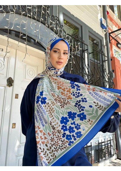 Suluboya Desenli Şal Saks