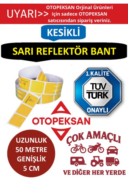 Fosfor Şerit Bant - Reflektör Bant - 50 Metre Kesikli Sarı - Tüvtürk Onaylı