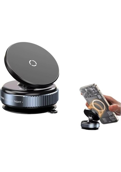 K009 360 Derece Dönebilen Vakumlu Magnetik Telefon Tutucu Ayna-Cam-Araba Siyah+ 2ADET Metal Halka modelleri