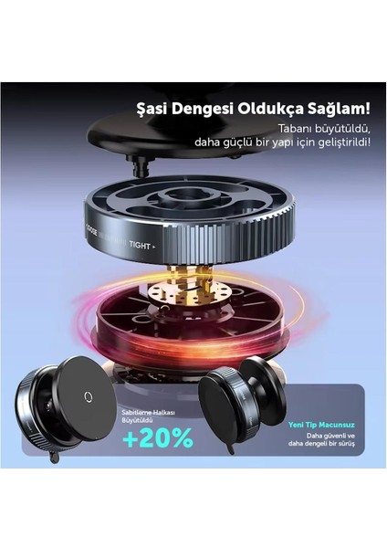K009 360 Derece Dönebilen Vakumlu Magnetik Telefon Tutucu Ayna-Cam-Araba Siyah+ 2ADET Metal Halka