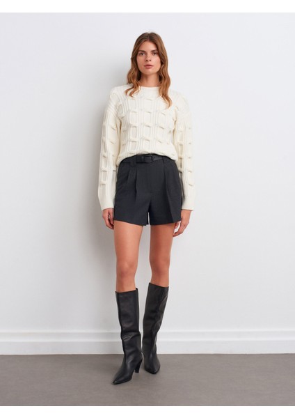 10825 Kabartma Detaylı Triko Kazak-Ekru indirimleri