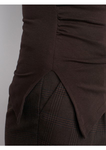 32198 Kayık Yaka Büzgülü Top-Koyu Kahve fırsatları