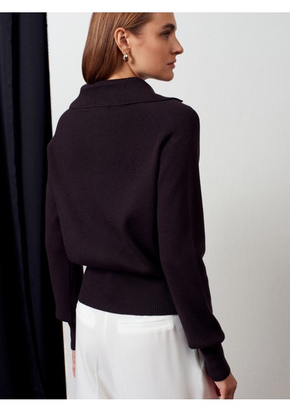 10816 Polo Yaka Yünlü Düğmeli Triko Kazak-Koyu Kahve fiyatları