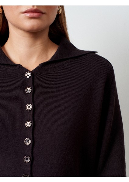 10816 Polo Yaka Yünlü Düğmeli Triko Kazak-Koyu Kahve fırsatları