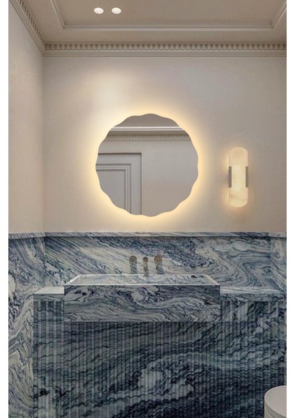 Şık Asimetrik Papatya Desenli LED Banyo Lavabo Duvar Aynası fırsatları