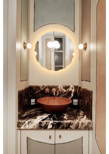 Şık Asimetrik Papatya Desenli LED Banyo Lavabo Duvar Aynası indirimleri