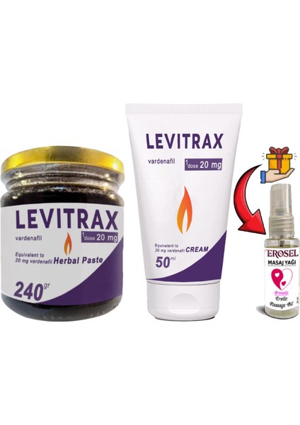 Naturalia : 240GR Levitrax Macun + 50 ml Levitrax Krem: Erkeklerin Performanslarına Özel Set + Hediye Erosel Masaj Yağı