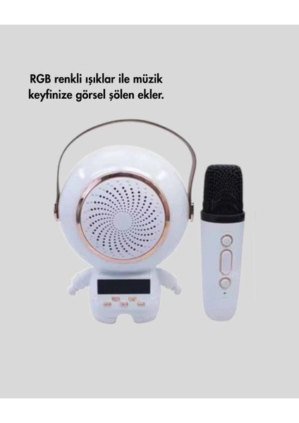 Buğz Karaoke Özellikli Astronot Bluetooth Hoparlör Kablosuz Mikrofonlu indirimleri