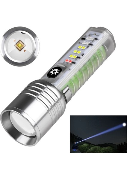 Buğz Profesyonel Tg LED Güçlü 8 Modlu Type-C 1000 Lümen Polis Çakarlı Şarjlı El Feneri