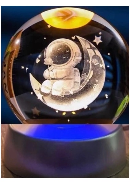 Buğz Dekoratif Ay Üstünde Astronot Tasarımlı Plastik Altlıklı Cam Küre