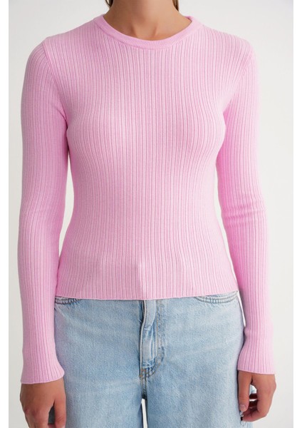 6938 Kadın Bisiklet Yaka Fitilli Triko Body Pembe fırsatları