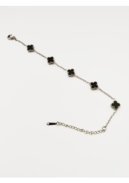 Çelik Siyah 0.9 Yonca Bileklik Gümüş Rengi