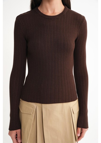 6938 Kadın Bisiklet Yaka Fitilli Triko Body Kahve indirimleri