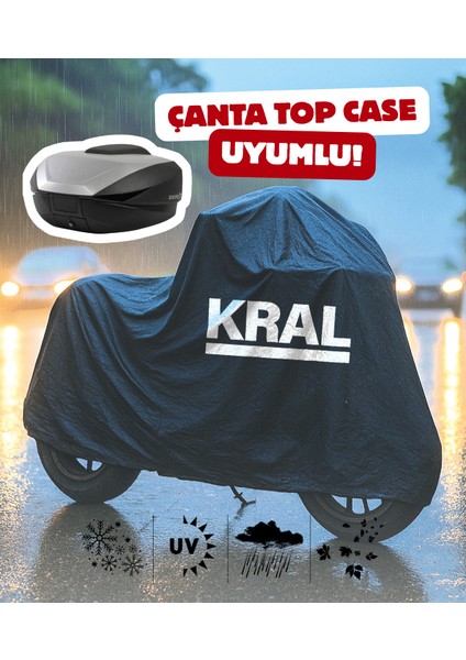 Kral Motor Vega 125 Motor Branda Siyah Su Geçirmez Topcase Çanta Uyumlu Logolu Motosiklet Brandası