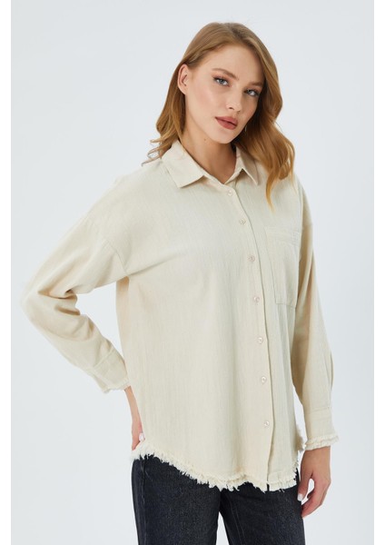 4569 Kadın Pis Dikişli Keten Gömlek Taş modelleri