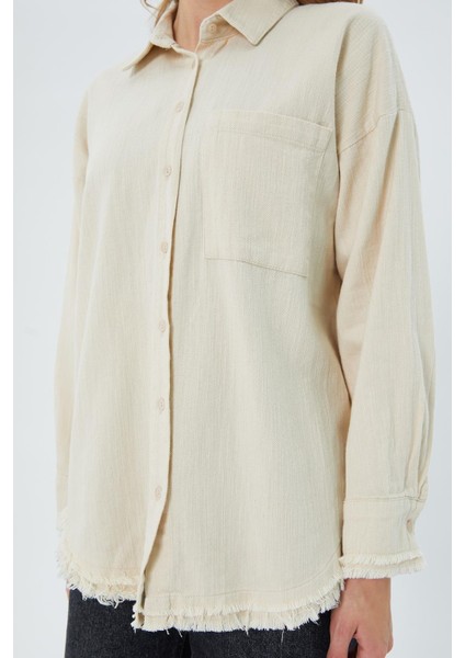 4569 Kadın Pis Dikişli Keten Gömlek Taş fırsatları