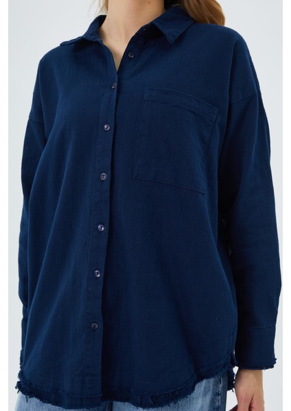 4569 Kadın Pis Dikişli Keten Gömlek Lacivert fırsatları