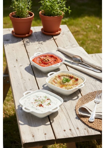 3’lü Kare Kulplu Porselen Kase Seti 15X12X3,5 cm – Kahvaltılık, Meze, Reçellik, Sosluk ve Şık Sunumluk fırsatları