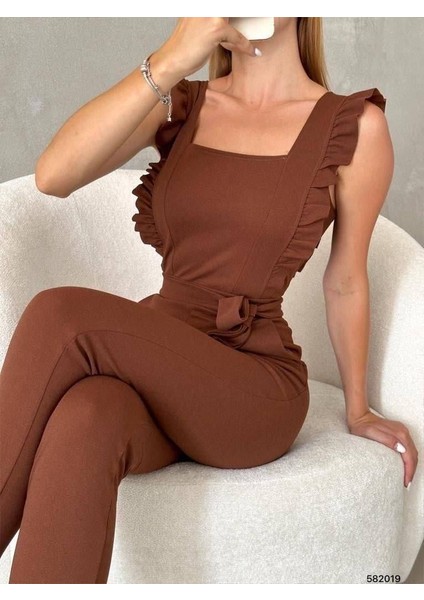 Kolu Fırfırlı Kuşaklı Tulum 582019 Kahverenk modelleri