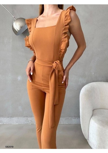 Kolu Fırfırlı Kuşaklı Tulum 582019 Camel