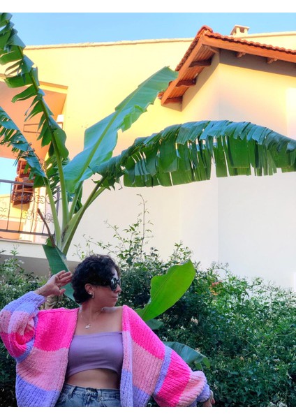 Kadın Oversize Çok Renkli Pembe Hırka Salaş Ceket Pofidik Yumuşak Dokulu Crop indirimleri