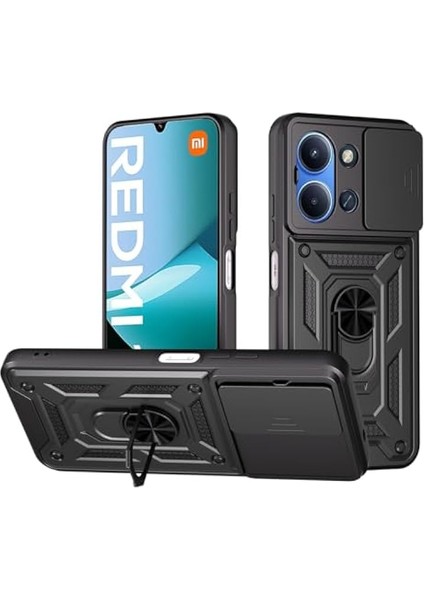 Xiaomi Redmi 15C Kılıf Kamera Korumalı Sürgülü Yüzüklü Armor Military Tank Koruyucu Kapak