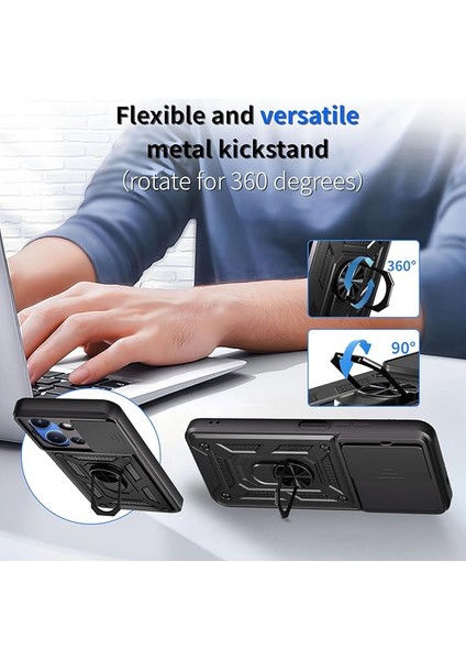 Xiaomi Redmi 15C Kılıf Kamera Korumalı Sürgülü Yüzüklü Armor Military Tank Koruyucu Kapak modelleri