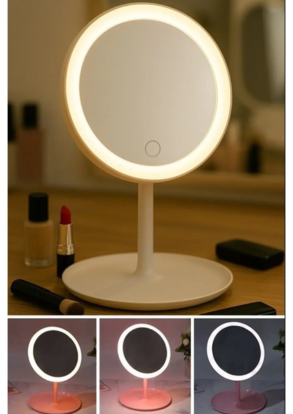 3 Renkli LED Modlu, Katlanabilir Masaüstü Makyaj Aynası