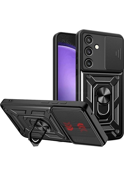 Samsung Galaxy S25 Fe Kılıf Kamera Korumalı Sürgülü Yüzüklü Armor Military Tank Koruyucu Kapak
