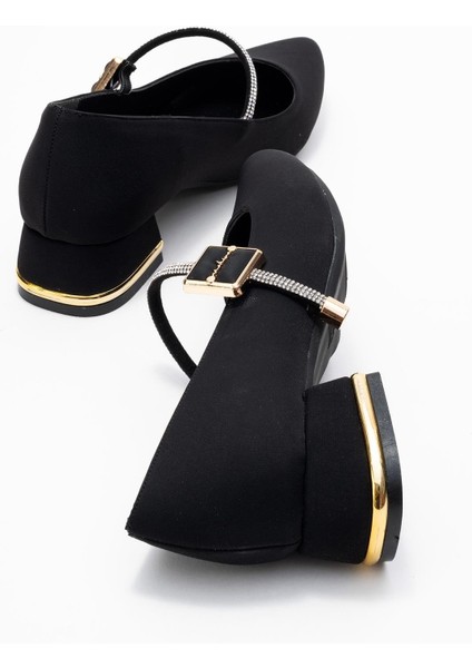 Kadın Taşlı Tokalı Biyeli Topuklu Ayakkabı; Siyah Zra fırsatları