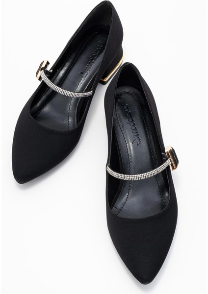 Kadın Taşlı Tokalı Biyeli Topuklu Ayakkabı; Siyah Zra indirimleri