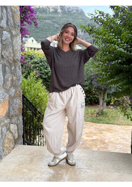 LS5510 Italyan V Yaka Triko Bluz Kahve fiyatları