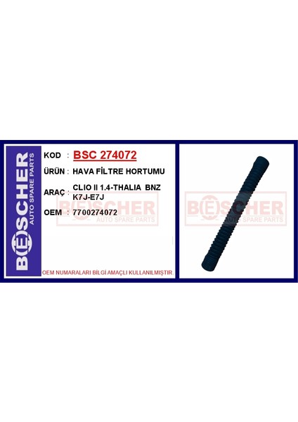 Hava Filtre Hortumu Clıo Iı 1.4-Thalıa Bnz K7J-E7J