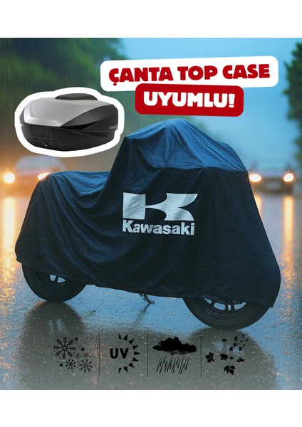 Kawasaki Versys 650 Motor Branda Siyah Su Geçirmez Topcase Çanta Uyumlu Logolu Motosiklet Brandası