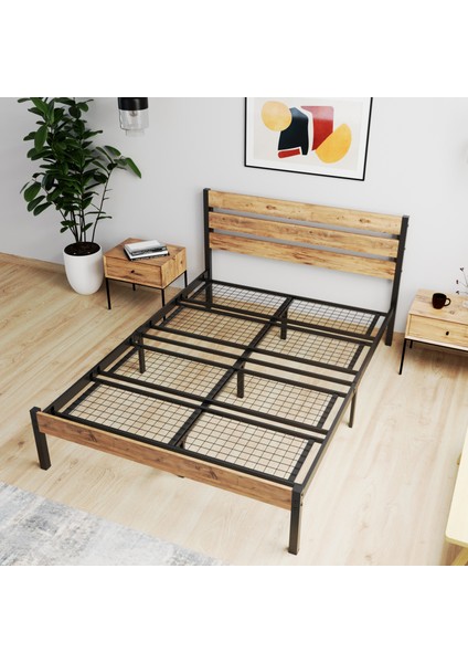 Arowana Çift Kişilik Ferforje Metal Ahşap Karyola