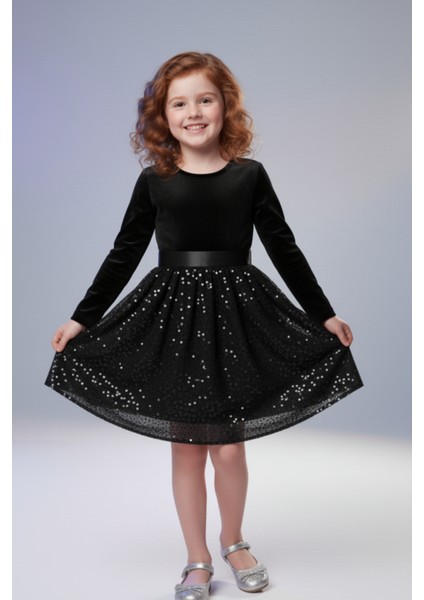 Kız Çocuk Özel Günler Için Kadife Pullu Kabarık Fiyonklu Elbise 3-10 Yaş fiyatları