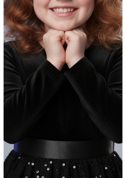 Kız Çocuk Özel Günler Için Kadife Pullu Kabarık Fiyonklu Elbise 3-10 Yaş modelleri