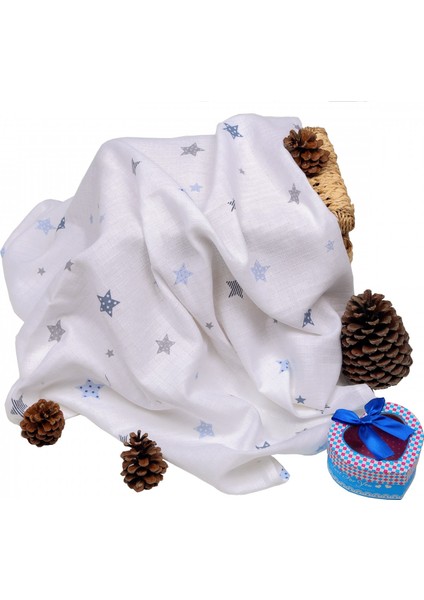 Sema Baby Çok Amaçlı Müslin Örtü 100X80 cm - Mavi Yıldız 8682476853131